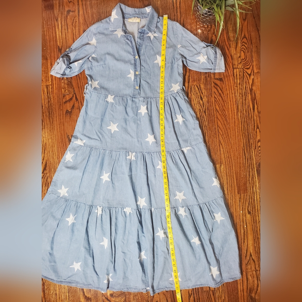 In Italy Women's Star-Patterned Blue Maxi Dress Size M (No Belt) - Picture 8 of 10